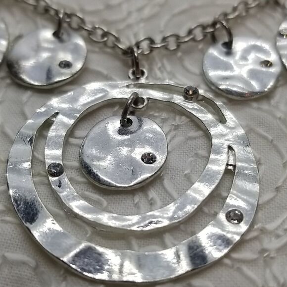Necklace Circle Drops Silver Multiple Chain Necklace - Picture 3 of 9
